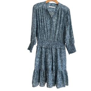 REBECCA MINKOFF Chloe Blue Smocked Waist 3/4 Sleeve Ruffle Hemline Size M